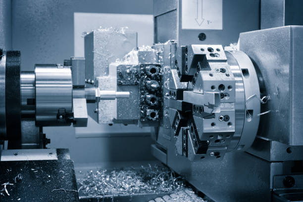 Metal machine tools industry. CNC turning machine high-speed cutting is operation. Metal machine tools industry. CNC turning machine high-speed cutting is operation. milling machine stock pictures, royalty-free photos & images