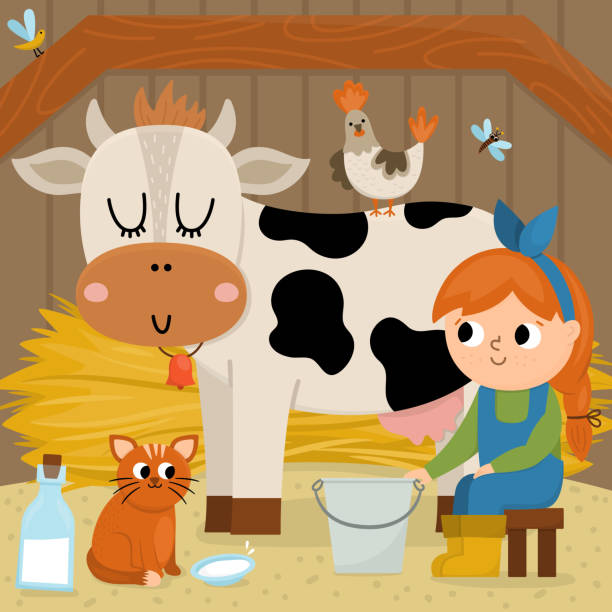 Ilustración de Escena Vectorial Con Lechera Niña Agricultora Ordeñando Vaca Lindo Niño Haciendo Trabajo Agrícola Paisaje Rural Rural Niño Con Lindo Animal Divertida Ilustración De Chica De Dibujos Animados De Granja Con Ilustración de Escena Vectorial Con Lechera Niña Agricultora Ordeñando Vaca Lindo Niño Haciendo Trabajo Agrícola Paisaje Rural Rural Niño Con Lindo Animal Divertida Ilustración De Chica De Dibujos Animados De Granja Con