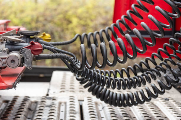 truck compressed air lines in close-up stock photo