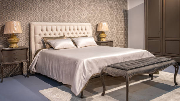 istock Stylish interior of contemporary room with comfortable bed 1366400312