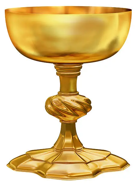 Illustration of an ornate and highly polished antique golden chalice