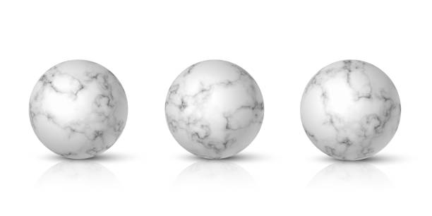 istock Collection of white marble balls. 3d realistic spheres in stone pattern with lines and shades vector illustration. Geometric abstract realistic objects for house decoration 1366403254