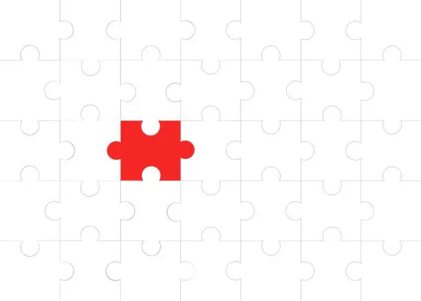 Vector illustration of White puzzle with different red pieces. One of many. Vector illustration