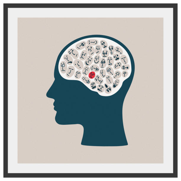 head of emotions concept head of different emotions. vintage drawing of a head/brain. psyche stock illustrations