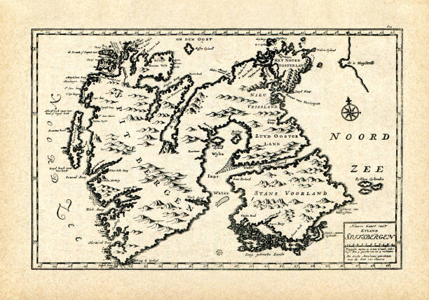 istock Antique map of Spitsbergen Norway drawing 1366408922
