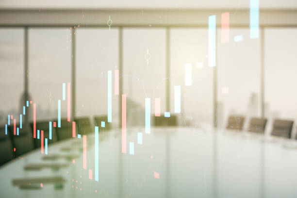 istock Multi exposure of virtual creative financial chart hologram on a modern meeting room background, research and analytics concept 1366412075