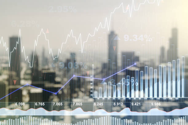 istock Multi exposure of abstract virtual financial graph hologram on blurry skyline background, forex and investment concept 1366412231