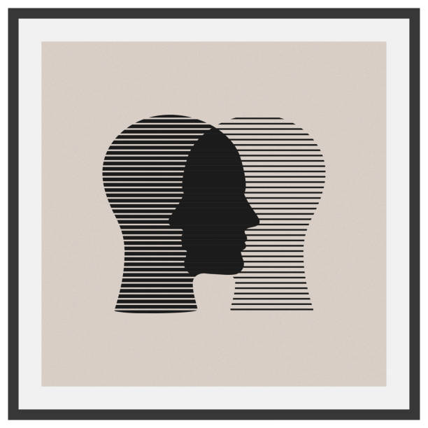 head of emotions concept head of different emotions. vintage drawing of a head/brain. abstract silhouettes stock illustrations