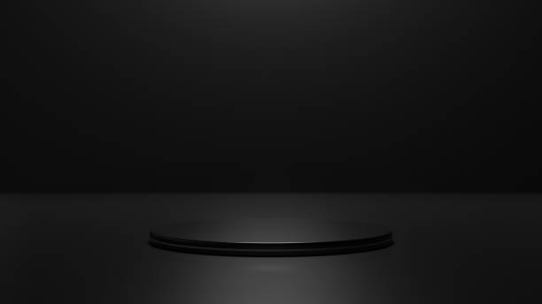 istock Abstract minimal scene with geometric forms. roller podium on black background. product presentation, mock up, product show, podium, stage pedestal or platform. 1366416096