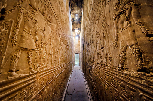 Interior of the ancient egyptian Temple of Horus at Edfu, Egypt.