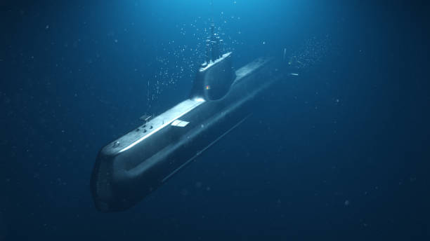 istock submarine in the sea with water bubble background. 3d rendering 1366416703