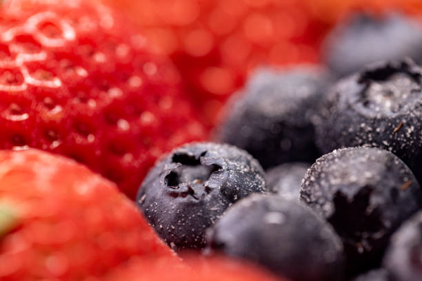 Close-up of blueberries and strawberries