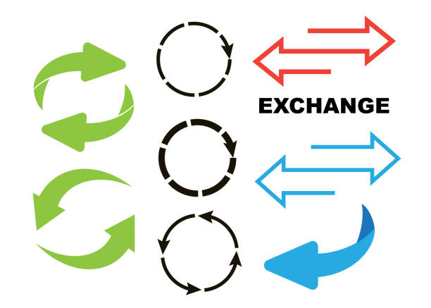 Rotating, circular, cyclic arrows. Recurrence sign. Flip over or turn arrow. Reverse sign Rotating, circular, cyclic arrows. Recurrence sign. Flip over or turn arrow. Reverse sign exchanging stock illustrations