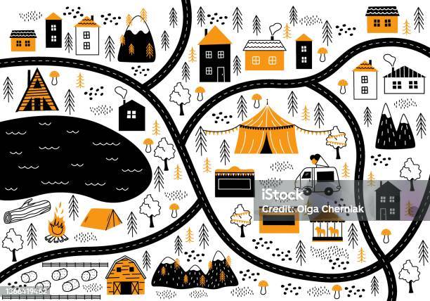 Map Country Side Vector Countryside Village Map Stock Illustration - Download Image Now ...