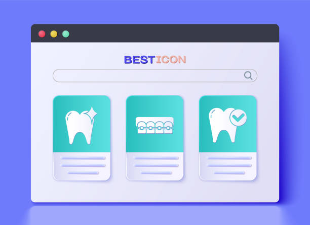 istock Set Teeth with braces, Tooth whitening concept and Tooth whitening concept icon. Vector 1366420870