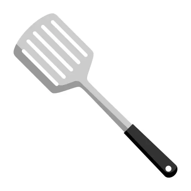 Vector illustration of Illustration of steel cooking spatula. Stylized kitchen and restaurant utensil.