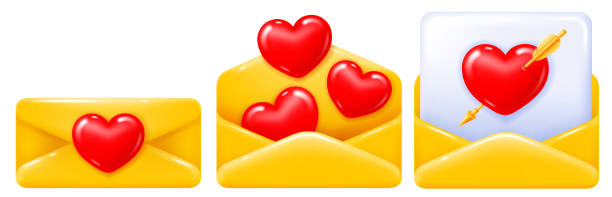 ilustrações de stock, clip art, desenhos animados e ícones de valentine yellow envelope with heart - clean e mail cleaning clipping path