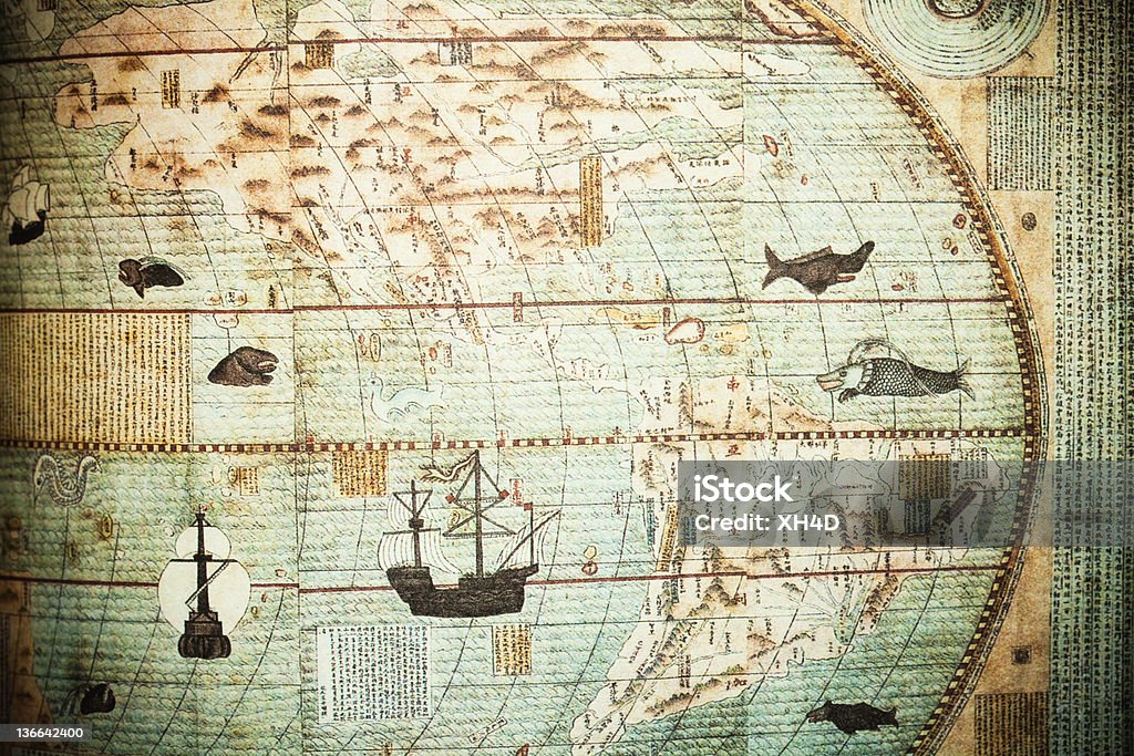 Chinês antigo Mapa do Mundo - Royalty-free Carta Marítima Foto de stock