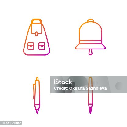 istock Set line Pen, Pen, School backpack and Ringing bell. Gradient color icons. Vector 1366424662