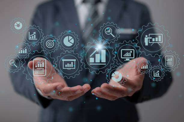 istock Data analysis for business and finance: The idea. Graphics show how profit analytic, online marketing research, and information report for digital business strategy will work in the future. 1366428057