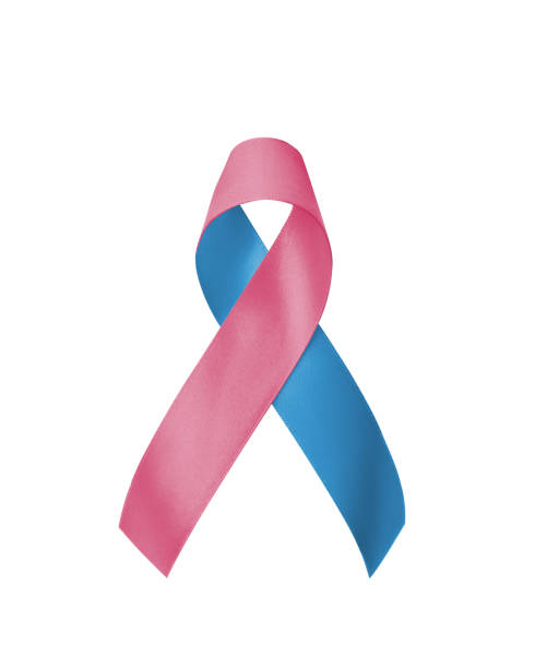 pink blue ribbon awareness (isolated with clipping path) bow color for newborn birth defect, sudden infant death syndrome (sids), infertility pregnancy loss, and prenatal infection prevention - bronquiolite imagens e fotografias de stock