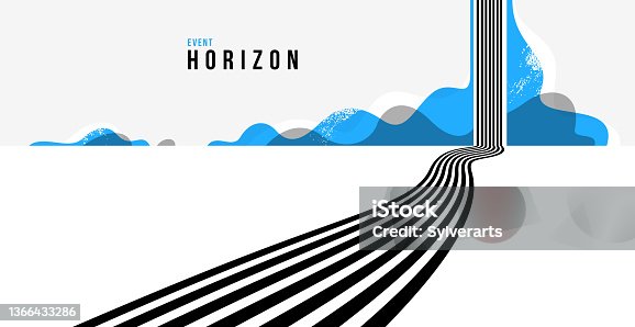 istock 3D black and white lines in perspective with blue elements abstract vector background, linear perspective illustration op art, road to horizon. 1366433286