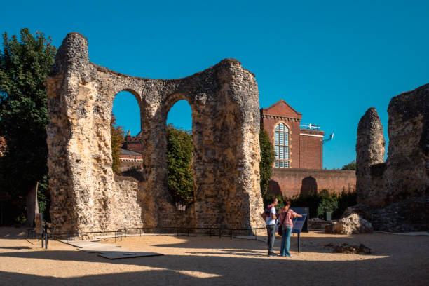 Visitors at Reading Abbey Ruins in Reading, England, United Kingdom stock photo