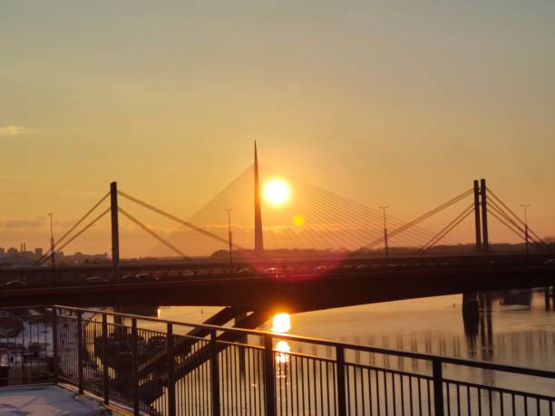 istock Sunset over the river Sava, capital Belgrade 1366434536