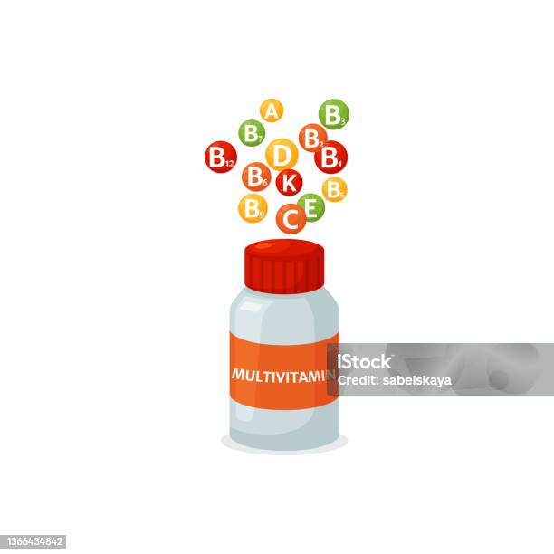 Multivitamin Vector Multivitamin Bottle With Lid Flat Vector Illustration Isolated On White ...