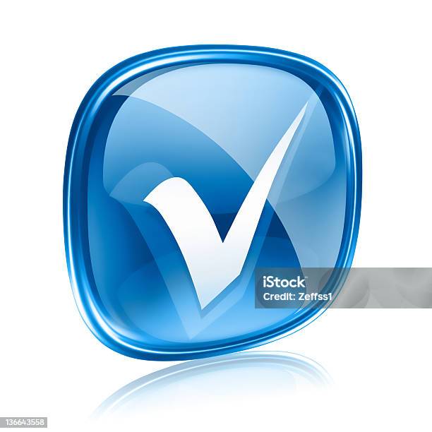 Verificação De Vidro De Ícone Azul Isolado No Fundo Branco - Arte vetorial de stock e mais imagens de Azul