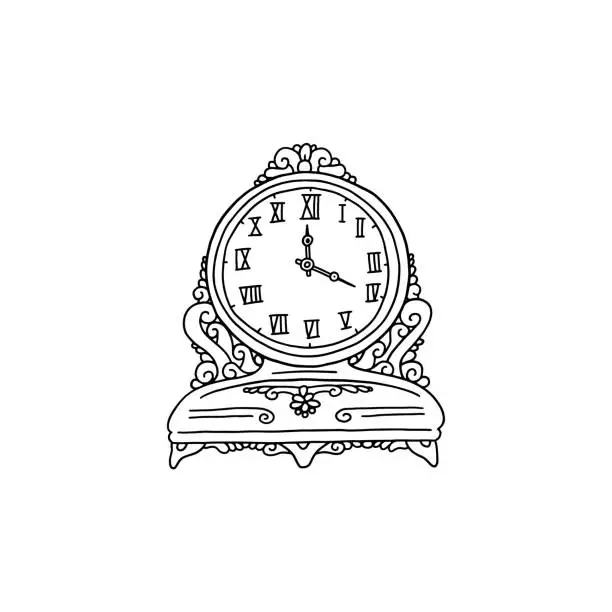 Vector illustration of Vintage mantel clock hand drawn icon doodle vector illustration isolated.