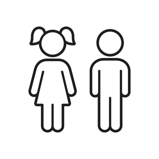 Boy and girl line icon figures Boy and girl line icon figures. Children gender symbols. Simple vector outline clip art illustration. Pigtails stock illustrations