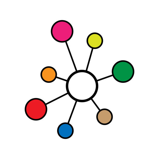 illustrations, cliparts, dessins animés et icônes de icône plate de réseau de hub, symbole de vecteur de structure de raccordage isolé sur le fond blanc, système de technologie - enjoliveur