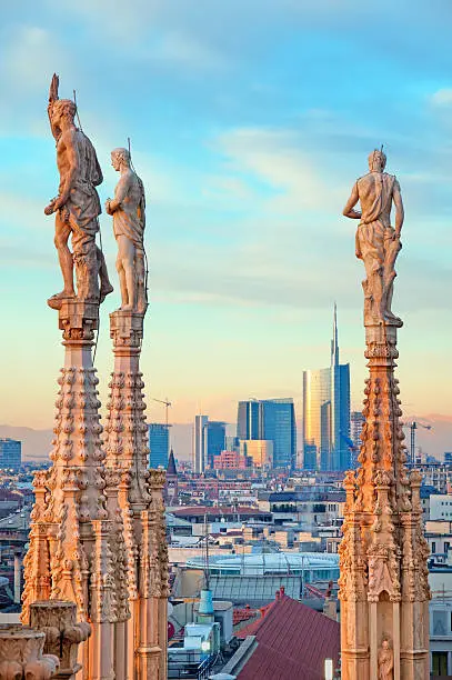 Photo of Milan skyline from   (“Duomo di Milano”). Italy.