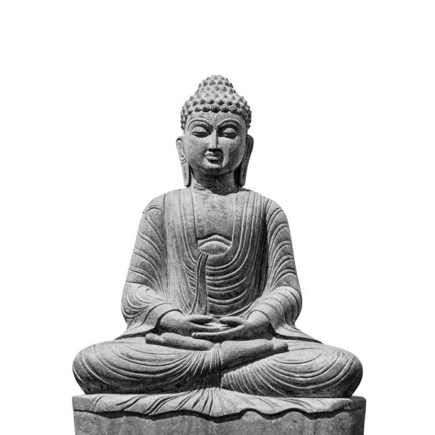 istock Stone statue of Buddha isolated on white background 1366438515