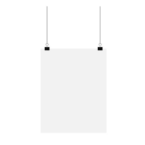 istock Poster mockup hanging paper, blank clip page background, template sheet vector illustration frame 1366438815