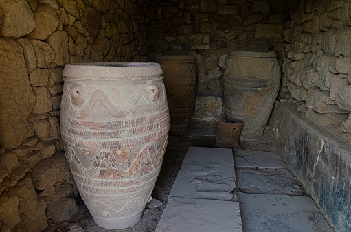 archeology warehouse with ancient Minoan giant pots