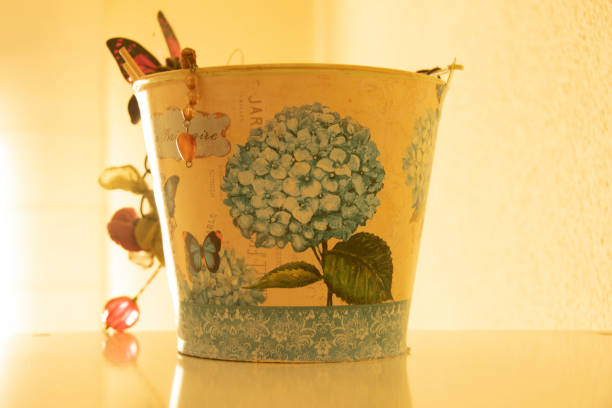 close-up artistic bucket with decorative details