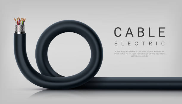 구리 케이블. 컬러 절연을 갖춘 사실적인 전기 멀티코어 와이어. 벡터 곡선 전원 코드 일러스트레이션 - coaxial cable stock illustrations