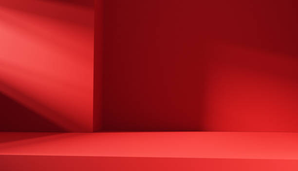 Minimal red background Christmas Valentines and Chinese new year. Room in the 3d. For backdrop. stock photo