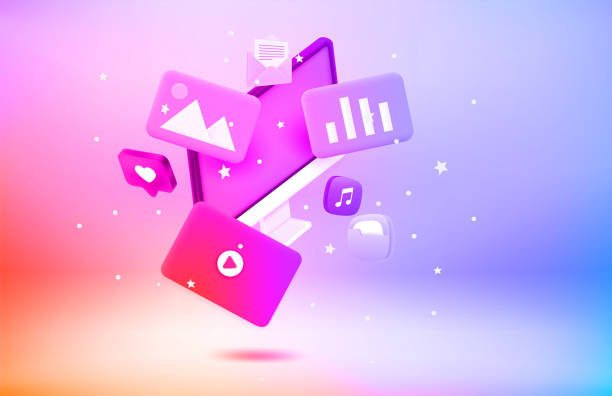 Modern internet business and entartainment. 3d vector illustration Modern internet business and entartainment. 3d vector illustration"r"n levitate computer stock illustrations