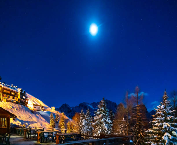 istock Monte lussari night view at winter time 1366444727