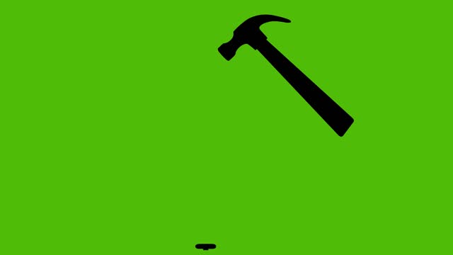 Animation of the black silhouette icon of a hammer hitting a nail