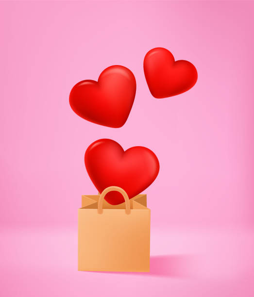 istock Heart flying out the shopping bag. 3d vector illustration 1366446403