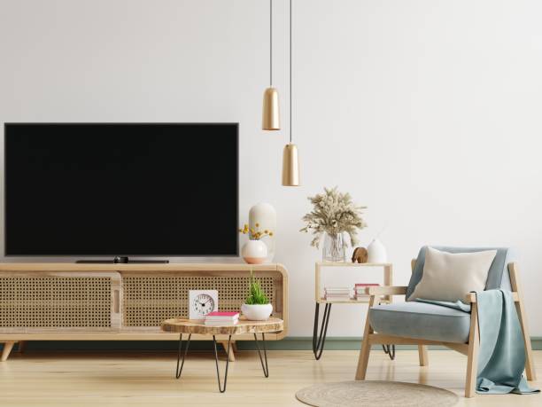 istock TV cabinet and display with white wall. 1366447278