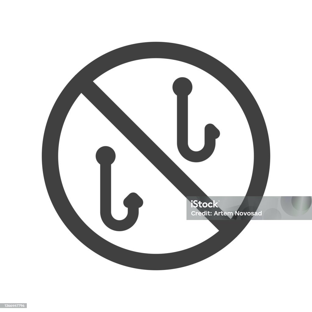 Memancing Sign Larangan Memancing Hook Simbol Lingkaran Silang Dengan Fishhooks Vektor ...