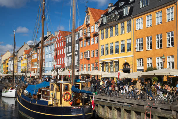 Tourists at Nyhavn, Copenhagen stock photo