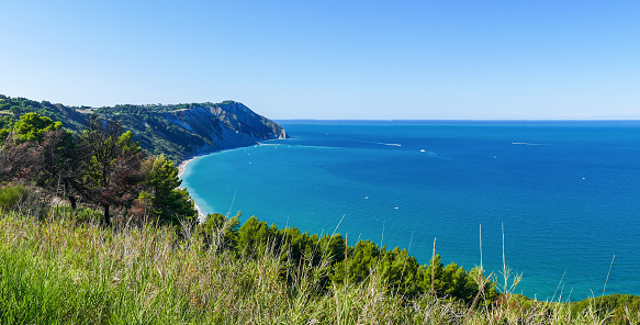 Extra wide aerial view of the beautiful beach of Mezzavalle in Ancona