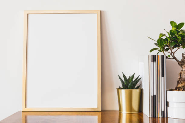 istock Poster frame mockup, plant and books. Aesthetic composition. 1366452772