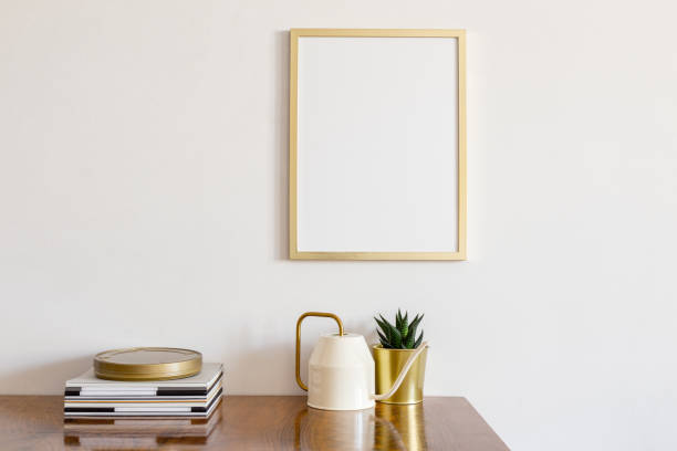 istock Poster frame mockup, plant and books. Aesthetic composition. 1366452786